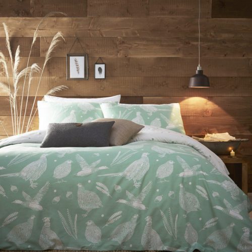 Green/White Bird Design Duvet Set
