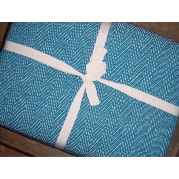 100% Cotton Teal and Natural Herringbone Throw 225×250 cms  only £25