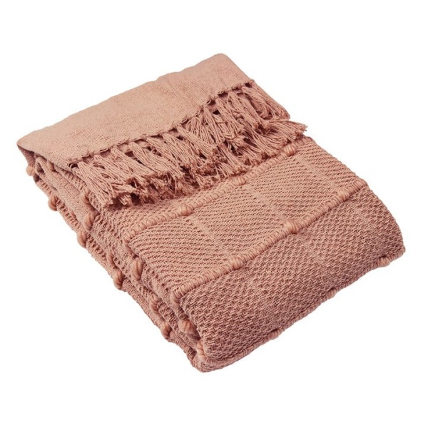 Textured Woven Blush Blanket Throw 140x180cms for sofas, chairs, beds