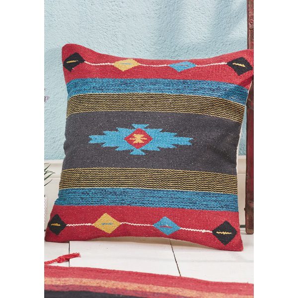 100% Cotton  Red Rust Aztec Hand Loomed Rug, Cushions