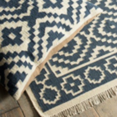 Indigo and Cream Luxury Handloom Samarkand Kilim Floor Cushion 75x75cm