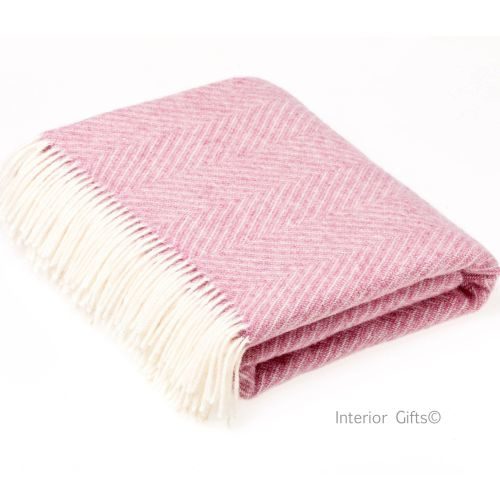 Pure Wool Pink Herringbone Throw  140x185cms