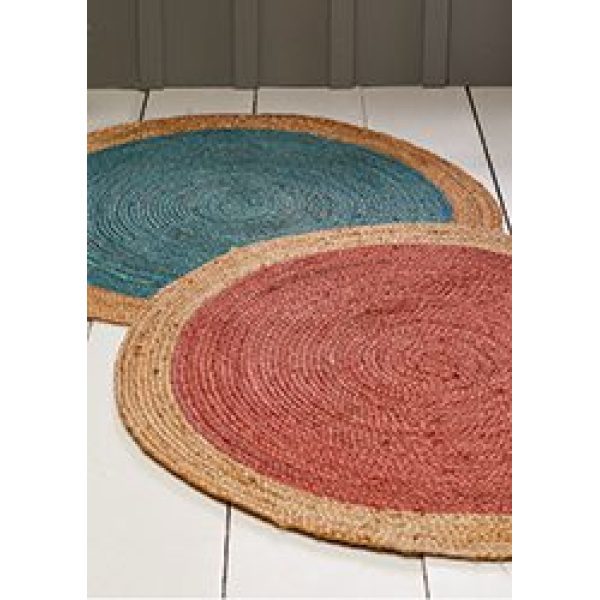 Turquoise and Terracotta Jute Circular Rugs 90cms
