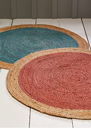 Turquoise and Terracotta Jute Circular Rugs 90cms