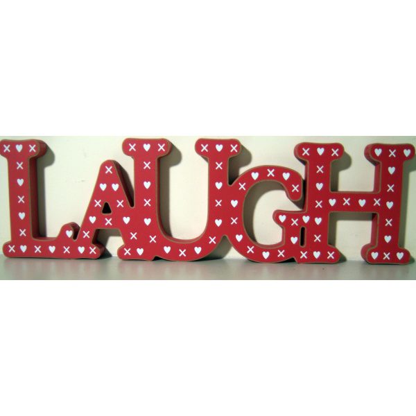 VINTAGE STLYE WOODEN STANDING SIGN ‘LAUGH’ 40x12x2 cms