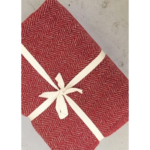 100% Cotton Red and Natural Herringbone Giant Throw 259x394cms – Special Offer only £35