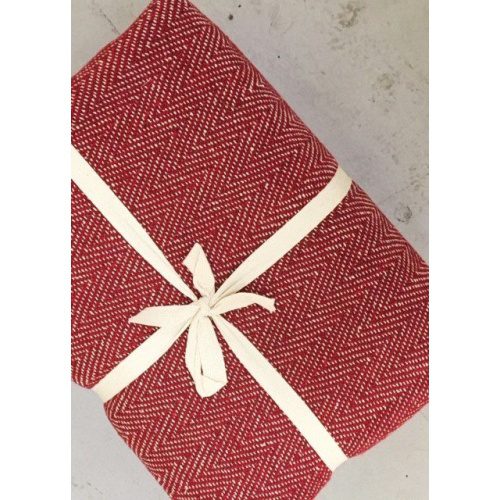 100% Cotton Red and Natural Herringbone Extra Large Throw 259x259cms Special Offer only £27