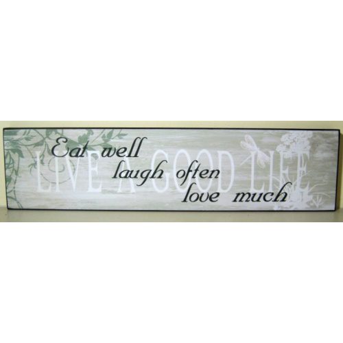 VINTAGE STLYE WOODEN  WALL PLAQUE/HANGING SIGN ‘Eat well laugh often love much”