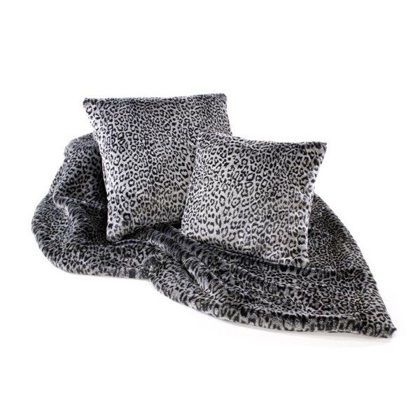 Grey Leopard Luxury Faux Fur Throw 45×45 cms