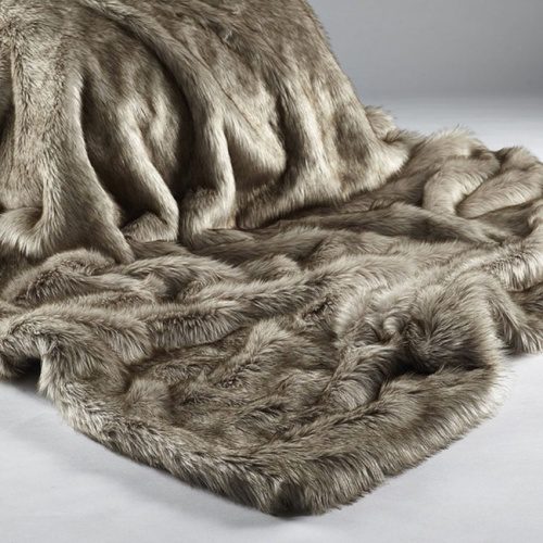 SIberian Wolf Luxury Faux Fur Throw and Cushions