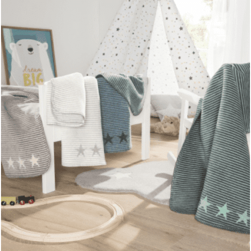 100% Cotton Luxury  Baby Blanket Throws 75x100cms In choice of colours – Rosa, Cream, Blue and Green