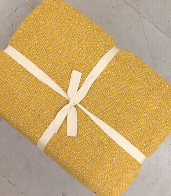 100% Cotton Yellow and Natural Herringbone Throws – for all size sofas, charis and beds