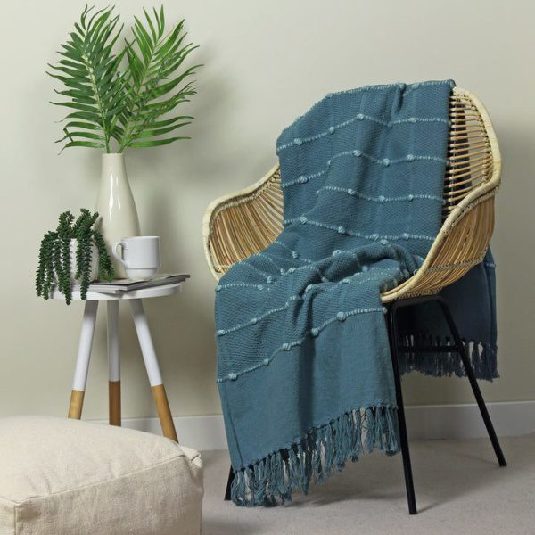 Textured Woven Blue Blanket Throw 140x180cms , for sofas, chairs, beds