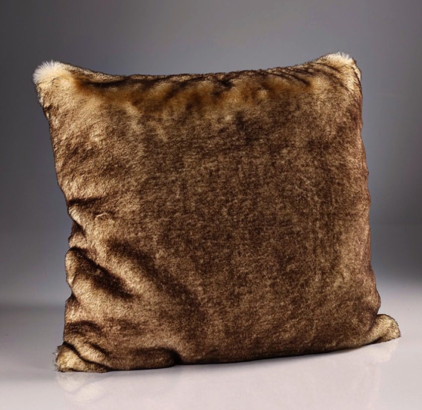 Brown Snow Fox Luxury Faux Fur Cushion 58×58 cms