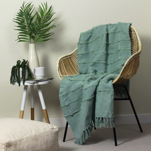 Textured Woven Seafoam Green Blanket Throw 140x180cms , for sofas, chairs, beds