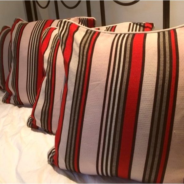 Red, Black Grey, Cream Stripe Cushion Covers 43×43 cms only £12.99 set of 4