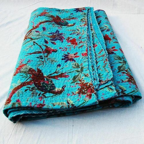 Teal Exotic Flower Double/King Quilt/Bedspread/Throw 220x265cms