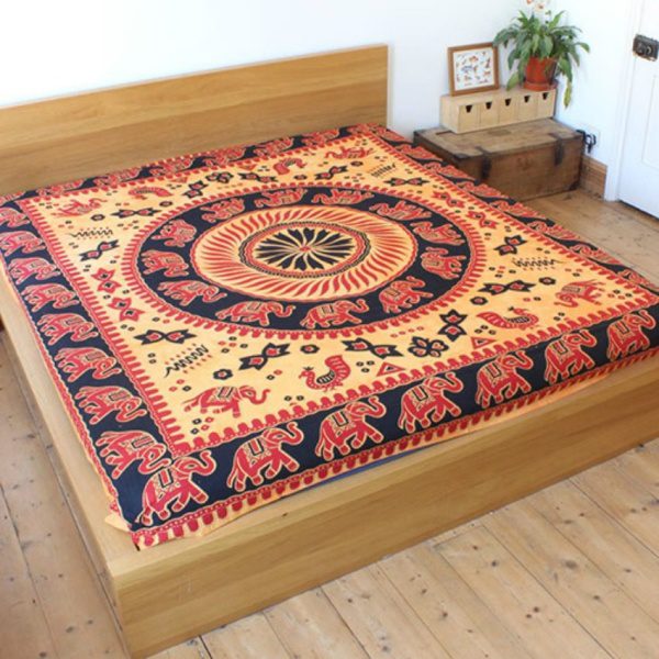 100% Cotton Traditional Elephant Print Throw Bedspread 210×240 cms