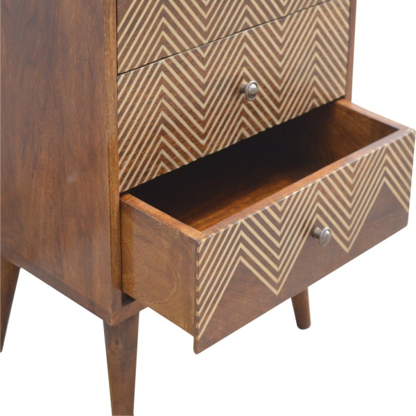Brass Inlay Chevron Bedside Chest of Drawers