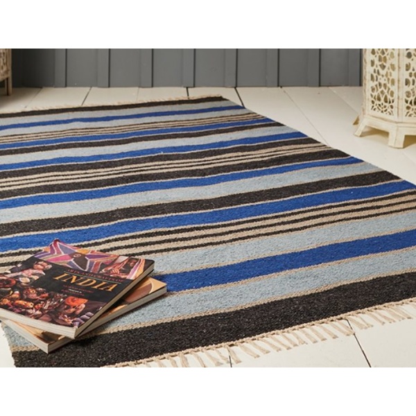 Blue Stripe Recycled Cotton Rug and Runner