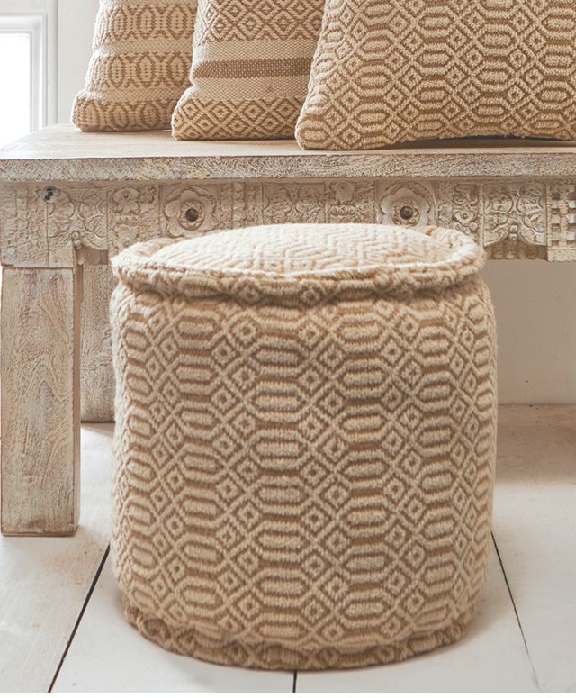 Natural Handloom Chenille and Jute Pouffe/Footstool/Seat