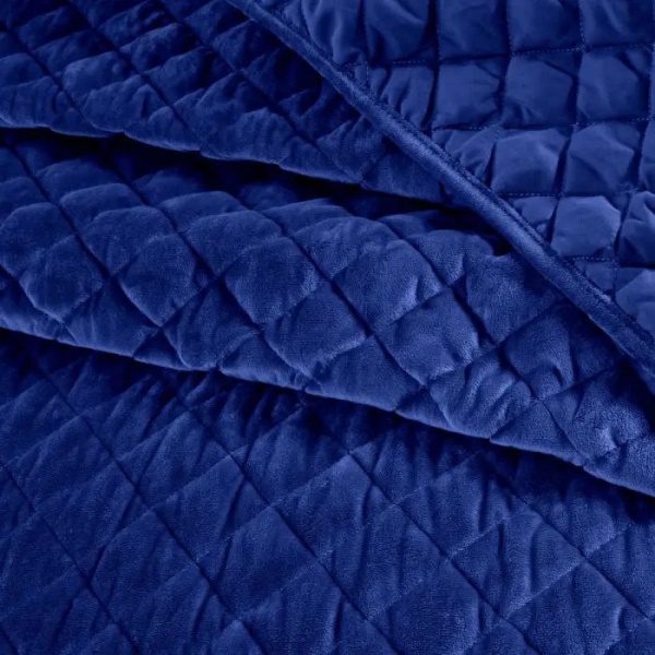 Navy Velvet Woven Quilted Bedspread Set, 220 x 240 Cms