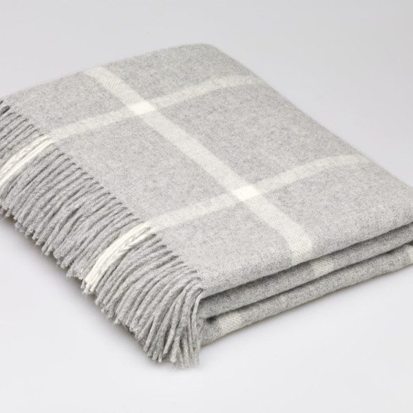 Lambswool Grey Windowpane Blanket Check Throw 140×185 cms