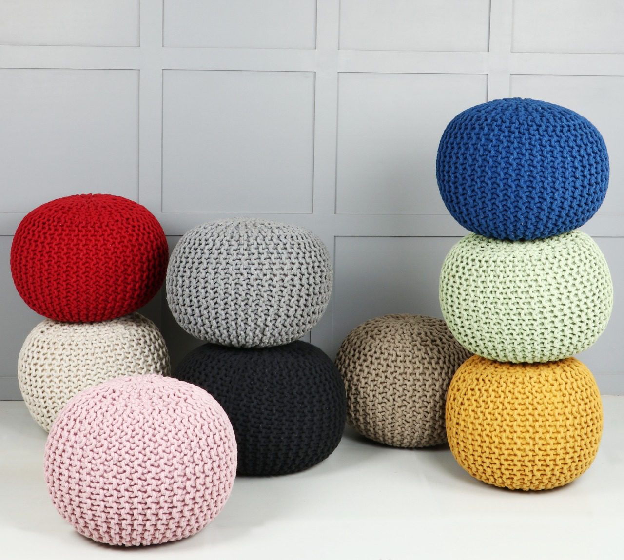 Cream/Black/Blue/Yellow/Mint/Grey/Yellow/Red Knotted Pouffes and Stools
