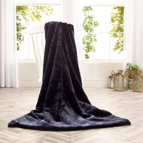 London Navy Blue Luxury Faux Fur Throws
