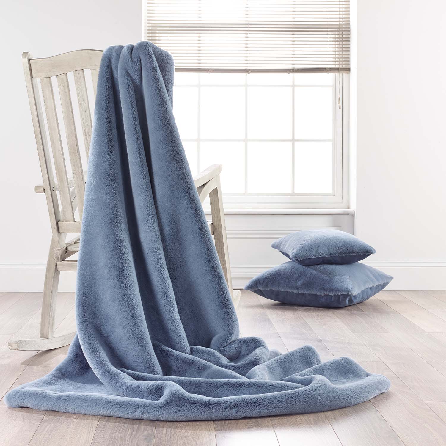Soft Blue Luxury Faux Fur Throw and Cushons