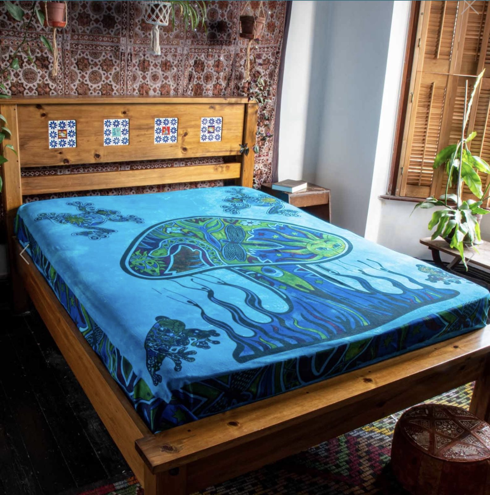 100% Cotton Blue Forest Mushroom Print Throw Bedspread 210×240 cms 100% Cotton Blue Forest Mushroom Print Throw Bedspread 210×240 cms