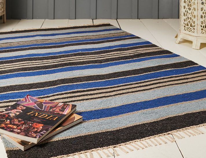 Blue Stripe Recycled Cotton Rug and Runner