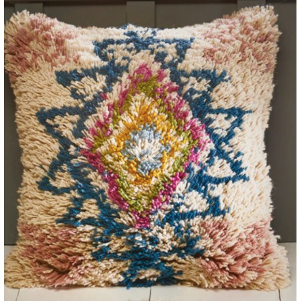 Meha Geometric Pattern Shaggy Wool and Cushion
