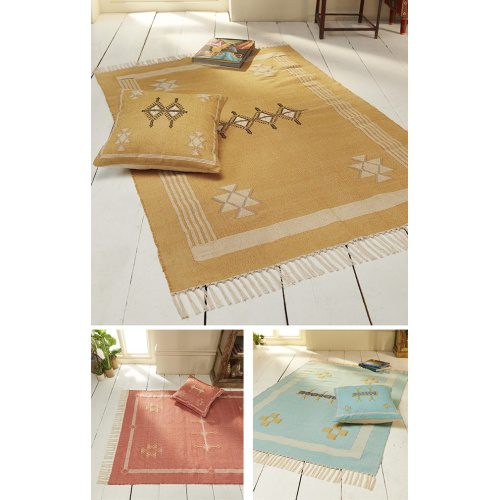 100% Cotton  Moroccan Rug in choice of Old Gold, Desert Sand or Tutquoise