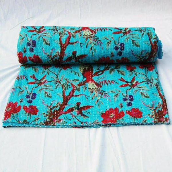 Teal Exotic Flower Double/King Quilt/Bedspread/Throw 220x265cms