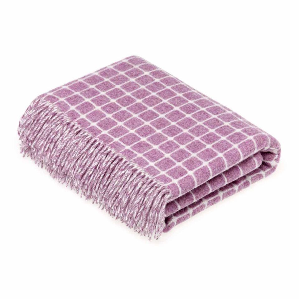 Pure Wool Lilac Athens Check Throw 140×180 cms