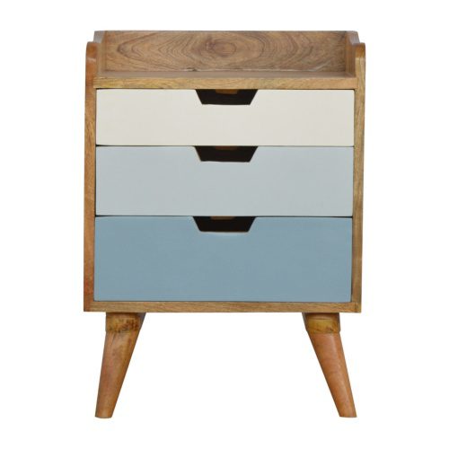 Nordic Blue and White 3 Drawer Bedside Table