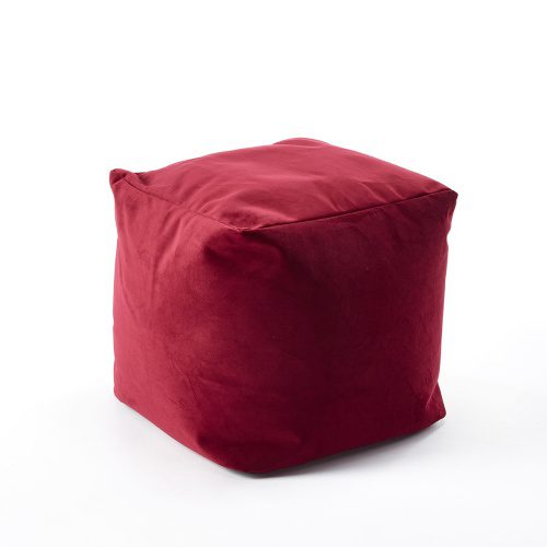 Cranberry Red Velvet Style Luxury Cube Pouffe 45x45x45cms