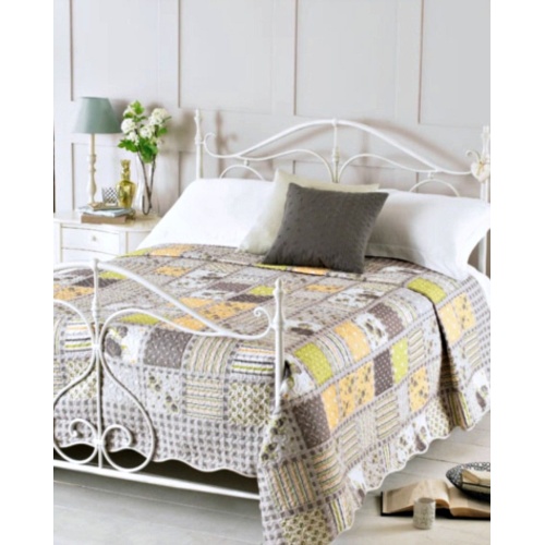 Patchwork  Double or Kingsize Bedspread Throw in Soft Greys/Green/Gold 245X260 cms only £29.99!!