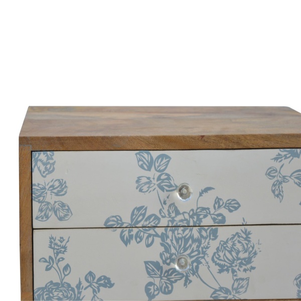 Blue Floral Screen 2 Drawer Table