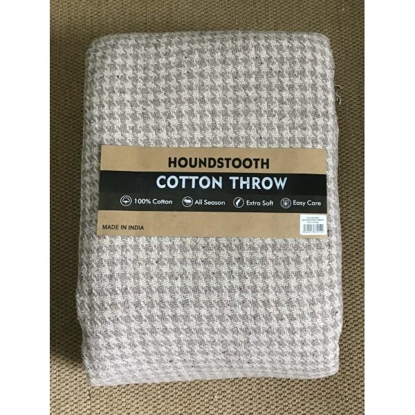 100% Cotton Natural/Beige Houndstooth Throws – for sofas, armchairs and beds