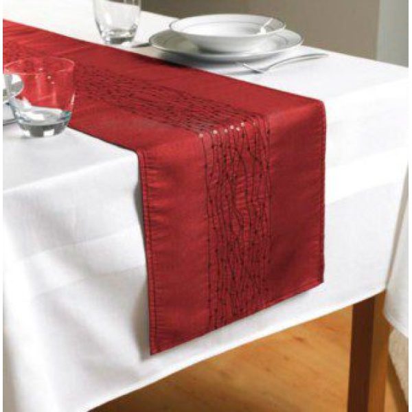 RedTaffeta Sequined and  Embroidered Table Runner 230×33 cms only £6.99 LIMITED EDITION – Don’t Mis