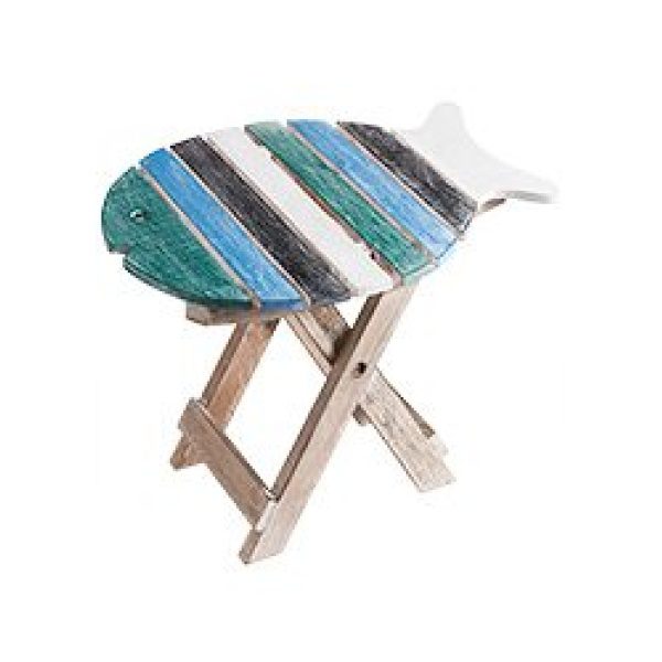 Turquoise/Green Fish Design Wooden Stool