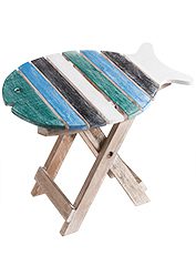 Turquoise/Green Fish Design Wooden Stool