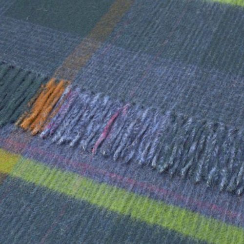 Luxury Merino Lambs Wool Denim Blue Patchwork Design Throw  140x185cms