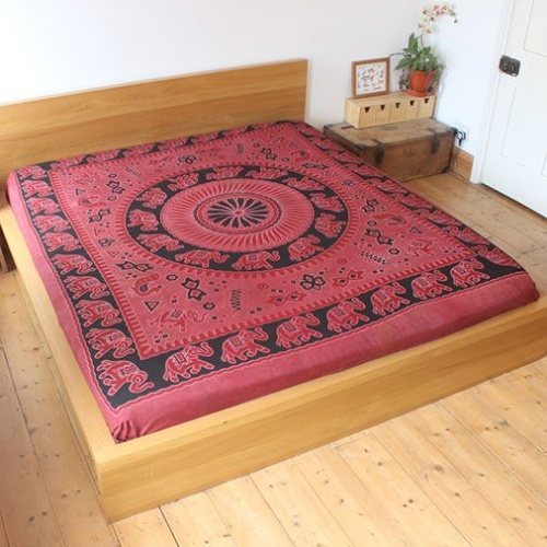 100% Cotton Rusty Red Elephant Print Throw Bedspread 210×240 cms