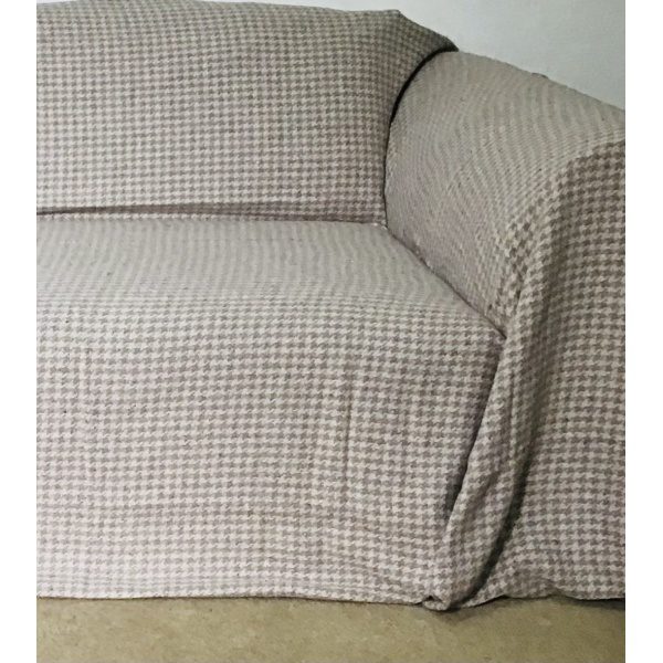 100% Cotton Natural/Beige Houndstooth Throws – for sofas, armchairs and beds