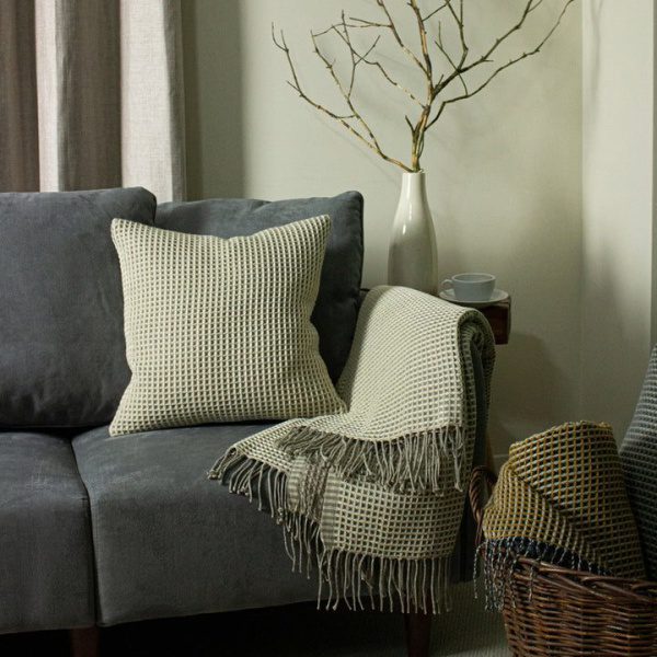 Natural Stone Soft Woven Blanket Throw 130x150cms, cushions 45x45cms forsofas, chairs and beds