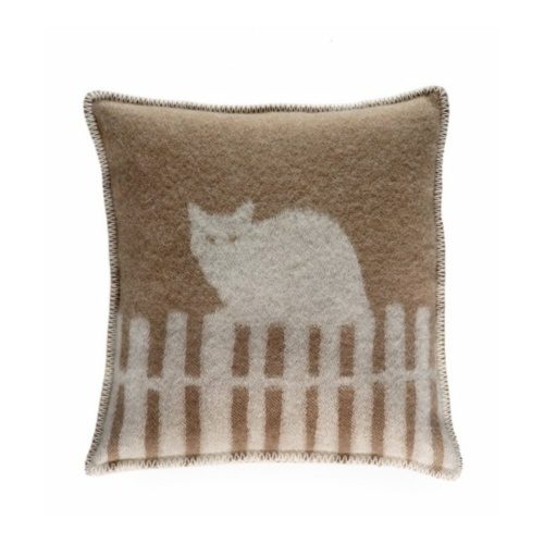 100% New Zealand Wool Miau Cat Cushion in brown size 45×45 cms