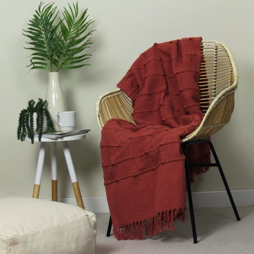 Textured Woven Red Coay Blanket Throw 140x180cms  for sofas,chairs, beds